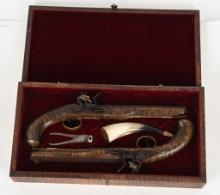 CASED PAIR OF KENTUCKY FLINTLOCK PISTOLS