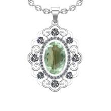 20.23 Ctw I2/I3 Green Amethyst And Diamond 10K White Gold Necklace(ALL DIAMOND ARE LAB GROWN )