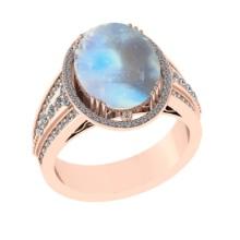 5.95 Ctw I2/I3 Rainbow Moonstone And Diamond 10K Rose Gold Engagement Ring( ALL DIAMOND ARE LAB GROW