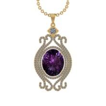 11.88 Ctw VS/SI1 Amethyst and Diamond 14K Yellow Gold Pendant (ALL DIAMOND ARE LAB GROWN )