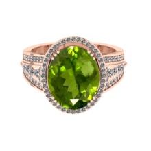 5.60 Ctw VS/SI1 Peridot And Diamond 14K Rose Gold Engagement Ring( ALL DIAMOND ARE LAB GROWN )