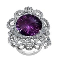 53.24 Ctw VS/SI1 Amethyst and Diamond 14k White Gold Engagement Ring(ALL DAMONDS ARE LAB GROWN)