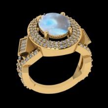 6.37 Ctw VS/SI1 Rainbow Moonstone And Diamond 14K Yellow Gold Engagement Ring( ALL DIAMOND ARE LAB G