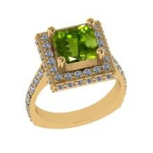 3.21 Ctw VS/SI1 Peridot And Diamond 14K Yellow Gold Engagement Ring( ALL DIAMOND ARE LAB GROWN )