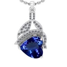 5.60 Ctw VS/SI1 Tanzanite And Diamond 18k White Gold Necklace(ALL DIAMOND ARE LAB GROWN )