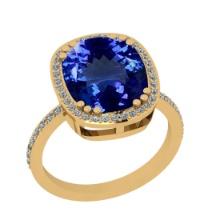 5.20 Ctw VS/SI1 Tanzanite And Diamond 18k Yellow Gold Cocktail Ring