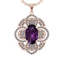 13.46 Ctw VS/SI1 Amethyst and Diamond 14k Rose Gold Pendant Necklace(ALL DAMONDS ARE LAB GROWN)