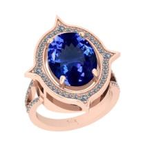 7.70 Ctw VS/SI1 Tanzanite And Diamond 18k Rose Gold Cocktail Ring