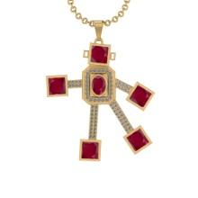 7.65 Ctw VS/SI1 Ruby and Diamond 14K Yellow Gold Necklace(ALL DIAMOND ARE LAB GROWN )