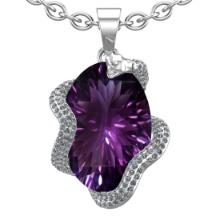 34.94 Ctw VS/SI1 Amethyst and Diamond 14k White Gold Pendant Necklace(ALL DAMONDS ARE LAB GROWN)