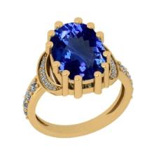 7.00 Ctw VS/SI1 Tanzanite And Diamond 18k Yellow Gold Cocktail Ring