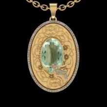 15.54 Ctw VS/SI1 Green Amethyst And Diamond 14k Yellow Gold Pendant Neklace( ALL DIAMOND ARE LAB GRO