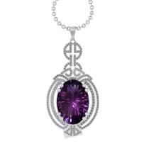 24.30 Ctw VS/SI1 Amethyst and Diamond 14k White Gold Pendant Necklace(ALL DAMONDS ARE LAB GROWN)