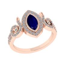 0.93 Ctw VS/SI1 Blue Sapphire and Diamond14K Rose Gold Engagement Ring