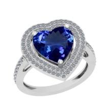 5.07 Ctw VS/SI1 Tanzanite And Diamond 18k White Gold Engagement Halo Ring