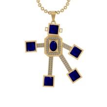 7.65 Ctw VS/SI1 Blue Sapphire and Diamond 14K Yellow Gold Necklace(ALL DIAMOND ARE LAB GROWN )