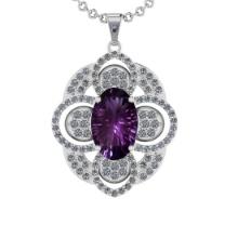 13.46 Ctw VS/SI1 Amethyst and Diamond 14k White Gold Pendant Necklace(ALL DAMONDS ARE LAB GROWN)