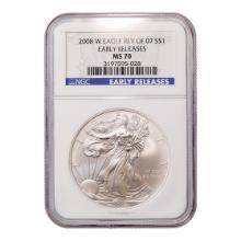 Burnished 2008-W Silver Eagle MS70 NGC Revrse of 07 Early Releases