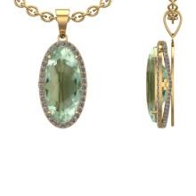 17.79 Ctw VS/SI1 Green Amethyst and Diamond 14K Yellow Gold Necklace (ALL DIAMOND ARE LAB GROWN )