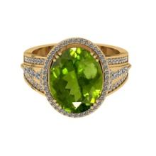 5.60 Ctw VS/SI1 Peridot And Diamond 14K Yellow Gold Engagement Ring( ALL DIAMOND ARE LAB GROWN )