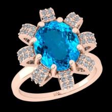 6.46 Ctw VS/SI1 Blue Topaz and Diamond 14K Rose Gold Engagement Ring(ALL DAMONDS ARE LAB GROWN)