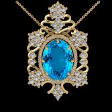 27.86 Ctw VS/SI1 Blue Topaz and Diamond 14K Yellow Gold Pendant (ALL DAMONDS ARE LAB GROWN)