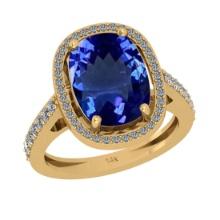 5.26 Ctw VS/SI1 Tanzanite And Diamond 18k Yellow Gold Cocktail Ring