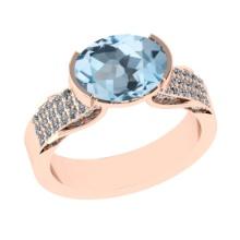 2.98 Ctw VS/SI1 Blue Topaz And Diamond 14K Rose Gold Engagement Ring( ALL DIAMOND ARE LAB GROWN )