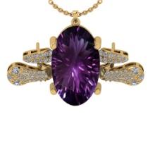 21.57 Ctw VS/SI1 Amethyst and Diamond 14k Yellow Gold Pendant Necklace(ALL DAMONDS ARE LAB GROWN)