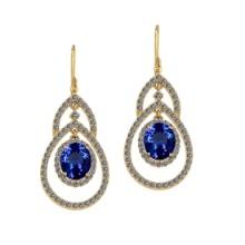 12.97 Ctw VS/SI1 Tanzanite And Diamond 18k Yellow Gold Wire Hook Earrings