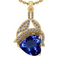 5.60 Ctw VS/SI1 Tanzanite And Diamond 18k Yellow Gold Necklace(ALL DIAMOND ARE LAB GROWN )