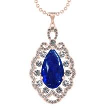 19.66 Ctw VS/SI1 Tanzanite and Diamond 14k Rose Gold Pendant Necklace(ALL DAMONDS ARE LAB GROWN)