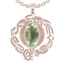 22.03 Ctw I2/I3 Green Amethyst And Diamond 10K Rose Gold Necklace(ALL DIAMOND ARE LAB GROWN )