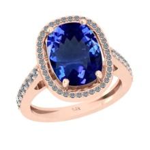 5.26 Ctw VS/SI1 Tanzanite And Diamond 18k Rose Gold Cocktail Ring