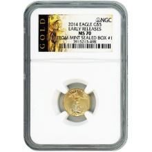 Certified American $5 Gold Eagle 2014 MS70 NGC Early Release Gold Label