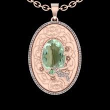 15.54 Ctw VS/SI1 Green Amethyst And Diamond 14k Rose Gold Pendant Neklace( ALL DIAMOND ARE LAB GROWN