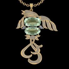 35.56 Ctw VS/SI1 Green Amethyst And Diamond 14k Yellow Gold Pendant Neklace( ALL DIAMOND ARE LAB GRO