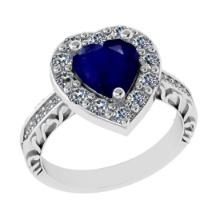 2.52 Ctw VS/SI1 Blue Sapphire And Diamond 14k White Gold Engagement Ring (ALL DIAMOND ARE LAB GROWN)