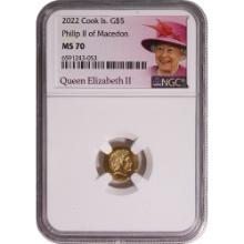 Cook Islands $5 Gold 2022 Ancient Greek Collection--Philip II of Macedon MS70 NGC