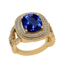 5.90 Ctw VS/SI1 Tanzanite And Diamond 18k Yellow Gold Cocktail Ring