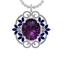 40.84 Ctw VS/SI1 Amethyst,Blue Sapphire and Diamond 14K White Gold Pendant