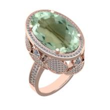 18.52 Ctw VS/SI1 Green Amethyst and Diamond 14K Rose Gold Engagement Ring (ALL DIAMOND ARE LAB GROWN