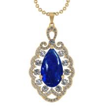 19.66 Ctw VS/SI1 Tanzanite and Diamond 14k Yellow Gold Pendant Necklace(ALL DAMONDS ARE LAB GROWN)