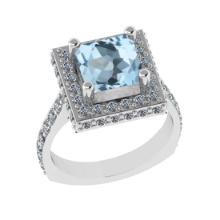 3.21 Ctw VS/SI1 Blue Topaz And Diamond 14K White Gold Engagement Ring( ALL DIAMOND ARE LAB GROWN )