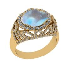 6.39 Ctw I2/I3 Rainbow Moonstone And Diamond 10K Yellow Gold Engagement Ring( ALL DIAMOND ARE LAB GR