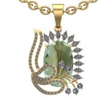 20.43 Ctw I2/I3 Green Amethyst And Diamond 10K Yellow Gold Necklace(ALL DIAMOND ARE LAB GROWN )