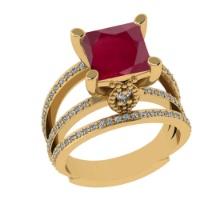 2.70 Ctw VS/SI1 Ruby And Diamond 14k Yellow Gold Engagement Ring (ALL DIAMOND ARE LAB GROWN)