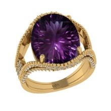 12.32 Ctw VS/SI1 Amethyst and Diamond 14k Yellow Gold Engagement Ring(ALL DAMONDS ARE LAB GROWN)