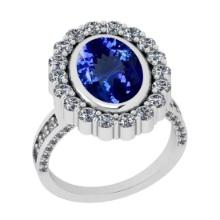 5.85 Ctw VS/SI1 Tanzanite And Diamond 18k White Gold Cocktail Ring