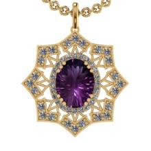 22.81 Ctw VS/SI1 Amethyst and Diamond 14K Yellow Gold Pendant